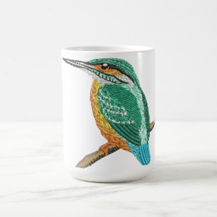 Colourful Kingfisher Bird Embroidery Design Coffee Mug
