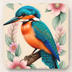 Colourful Kingfisher Bird Perched on Branch Coaster