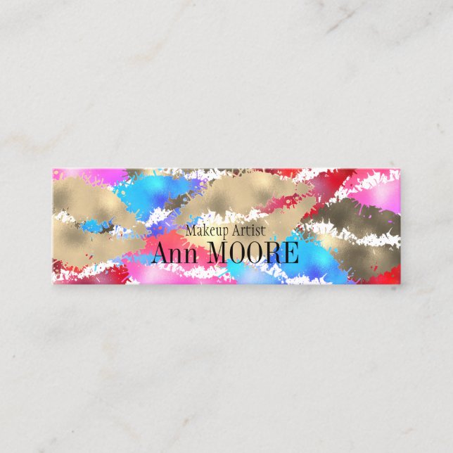 Colourful kiss lips pattern splash mini business card (Front)