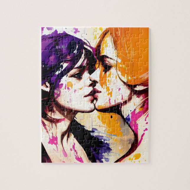 Colourful Kiss Postcard Jigsaw Puzzle (Vertical)