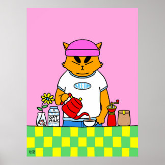 Colourful Kitchen Coffee Cat Poster