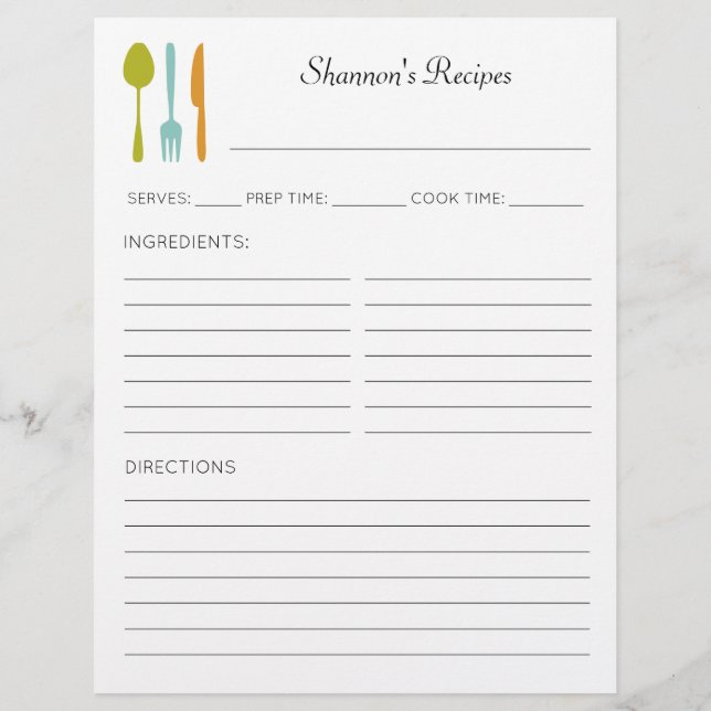 Colourful Kitchen Utensils Personalised Recipe Pag Flyer (Back)