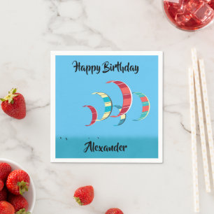 Colourful Kite Surfing Kites in Blue Sky Napkin