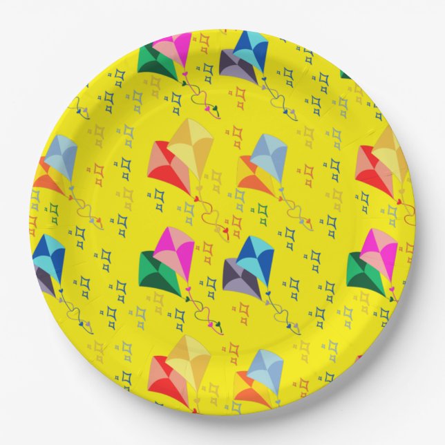 Colourful kites festival paper plate (Front)