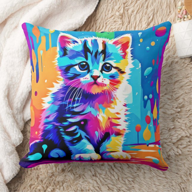 Colourful Kitten Design  Cushion (Blanket)