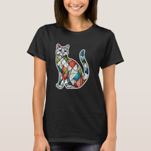 Colourful Kitten Lover Cute Geometry Mosaic Style T-Shirt