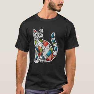 Colourful Kitten Lover Cute Geometry Mosaic Style T-Shirt