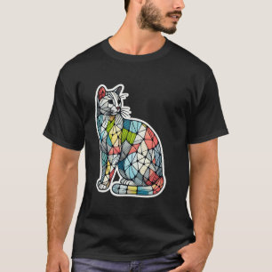 Colourful Kitten Lover Cute Geometry Mosaic Style T-Shirt