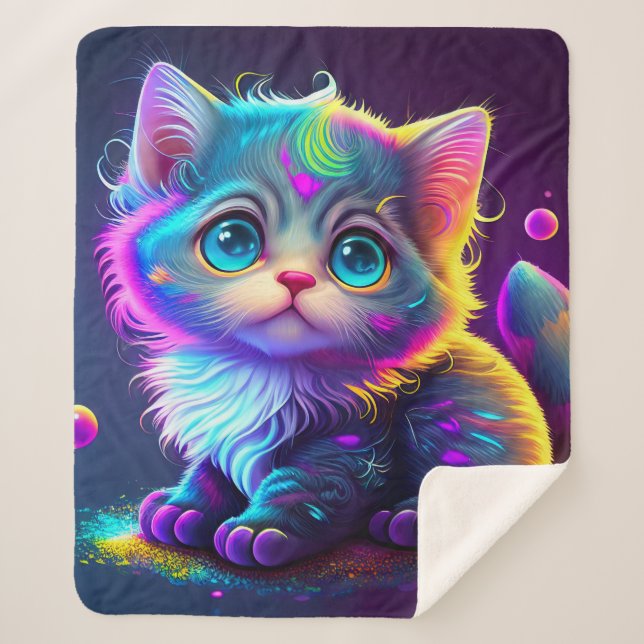 "Colourful Kitten" Sherpa Blanket (Front)