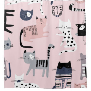 Colourful Kittens: Childish Pink Vintage Shower Curtain