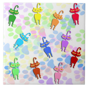 Colourful Kitties Ceramic Tile