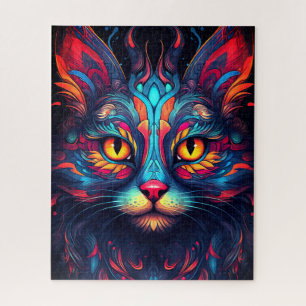 Colourful Kitty Cat Animal Psychedelic Fantasy Art Jigsaw Puzzle