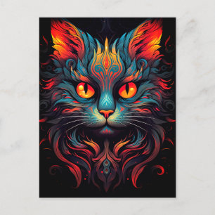 Colourful Kitty Cat Animal Psychedelic Tribal Art Postcard