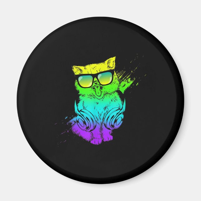 Colourful Kitty Cat | Music Lover Gift Magnet (Front)