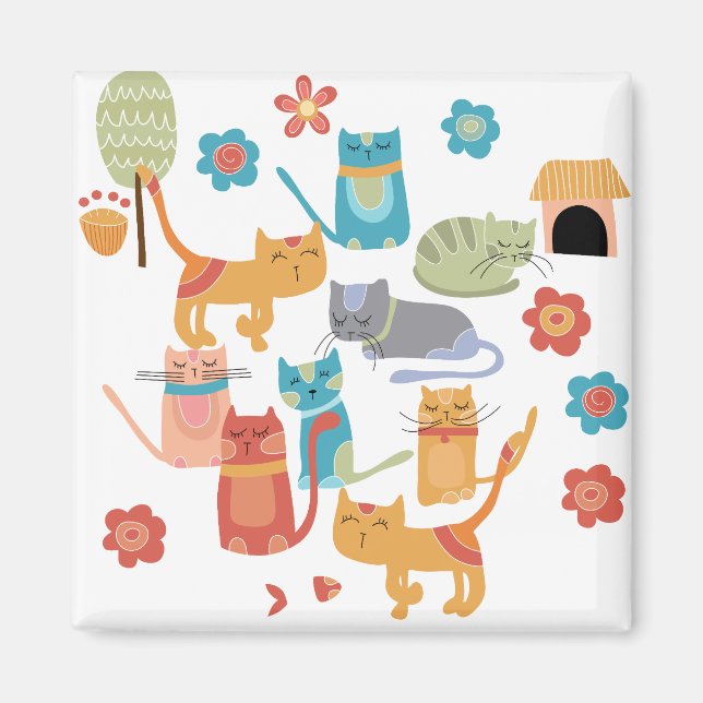 Colourful Kitty Cats Print Gifts for Cat Lovers Magnet (Front)