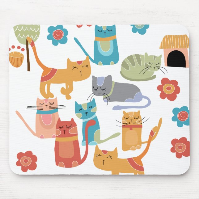 Colourful Kitty Cats Print Gifts for Cat Lovers Mouse Pad (Front)