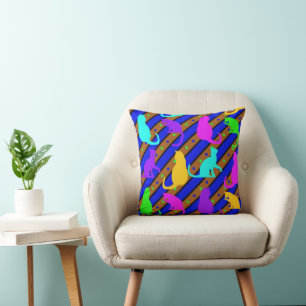 Colourful Kitty Cats silhouettes art  Cushion