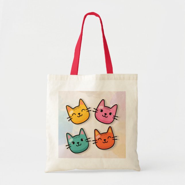 Colourful Kitty Faces Tote Bag (Front)