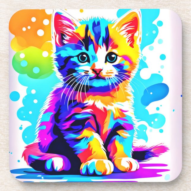 Colourful Kitty Splash Coaster (Front)