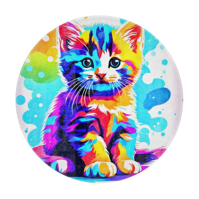 Colourful Kitty Splash Cutting Board (Front)