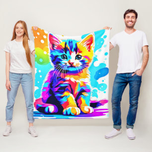 Colourful Kitty Splash Fleece Blanket