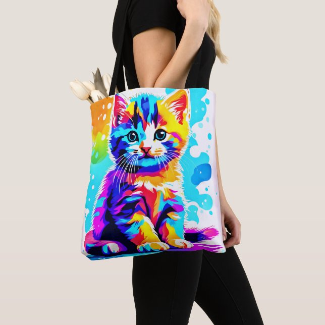 Colourful Kitty Splash Tote Bag (Close Up)