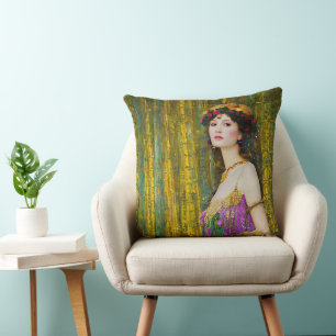 Colourful Klimt Style Collage Portrait of a Woman Cushion