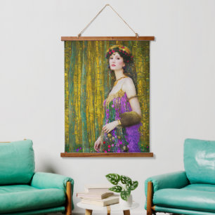 Colourful Klimt Style Collage Portrait of a Woman Hanging Tapestry