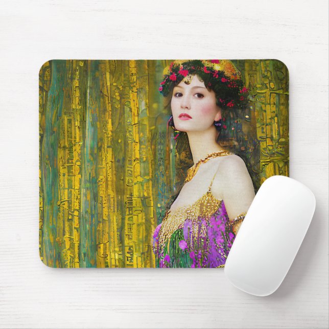 Colourful Klimt Style Collage Portrait of a Woman Mouse Pad (With Mouse)