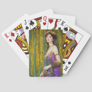 Colourful Klimt Style Collage Portrait of a Woman Playing Cards