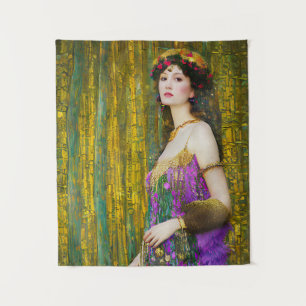 Colourful Klimt Style Collage Portrait of a Woman Tapestry