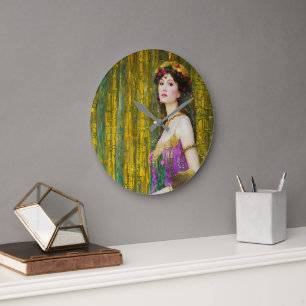 Colourful Klimt Style Collage Portrait of Woman Large Clock