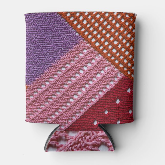 Colourful Knit: Abstract Patchwork Texture. Can Cooler (Front)