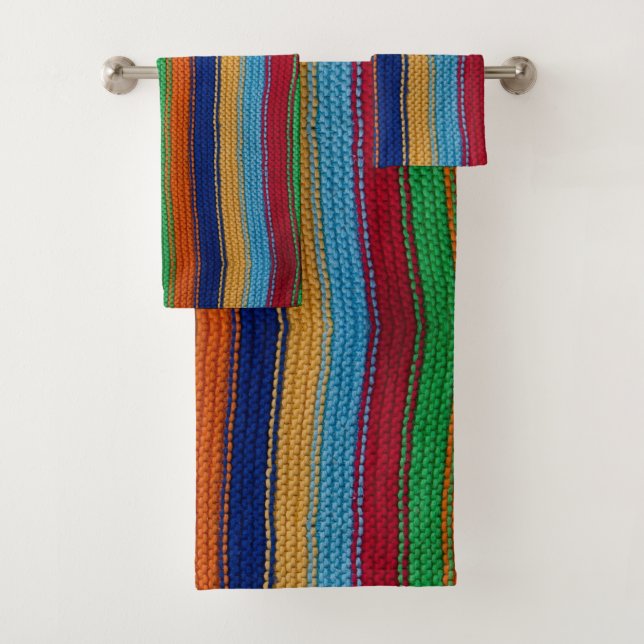Colourful knitted stripes bath towel set (Insitu)
