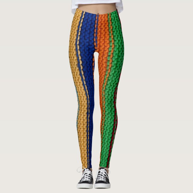 Colourful knitted stripes leggings (Front)