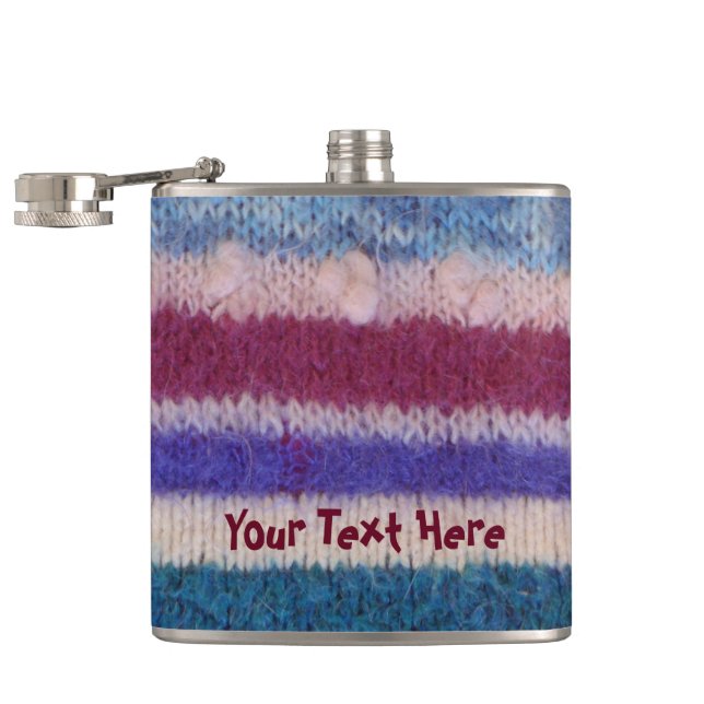 colourful knitted stripes traditional retro hip flask (Opened)