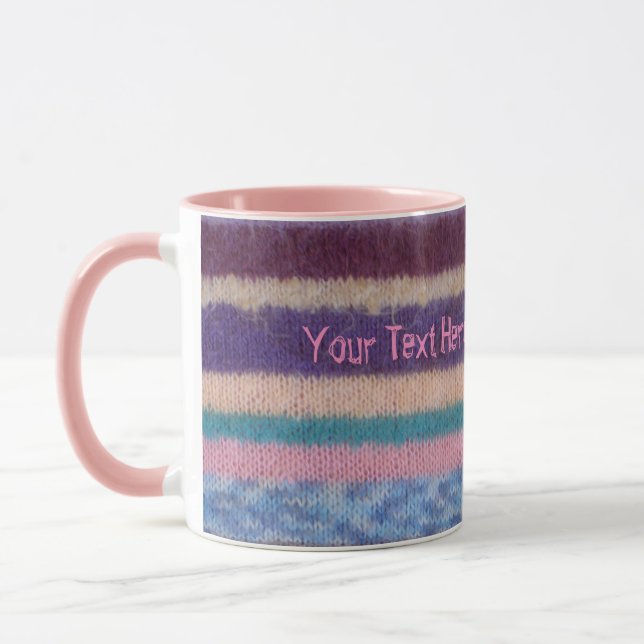 colourful knitted stripes unique vintage fun mug (Left)