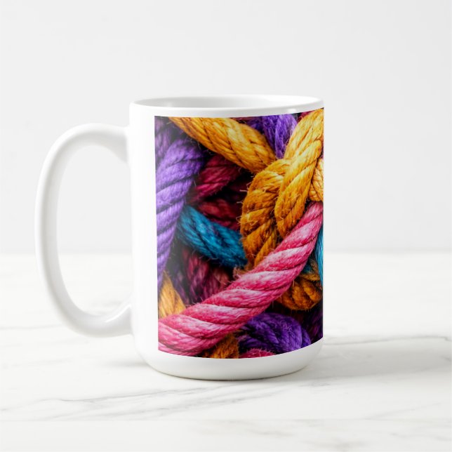 Colourful Knotted Rope Pattern – Vibrant  Tshirt Coffee Mug (Left)