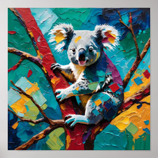 Colourful Koala on Tree – Modern Impasto Poster