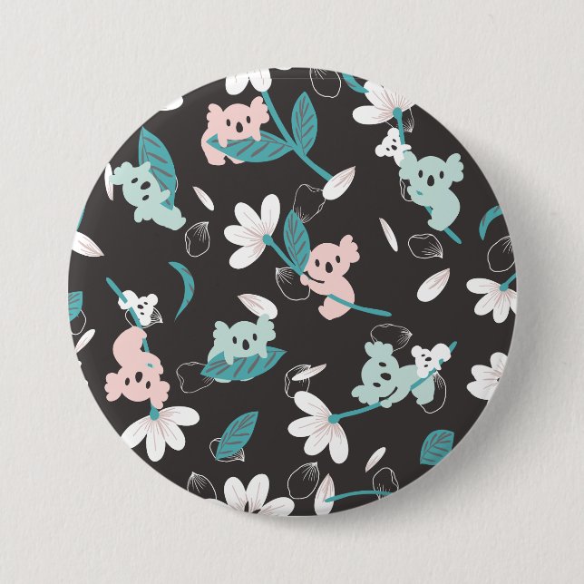 Colourful Koala Pattern Cute Animal and Floral 7.5 Cm Round Badge (Front)