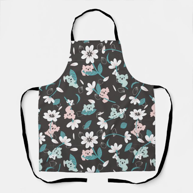 Colourful Koala Pattern Cute Animal and Floral Apron (Front)