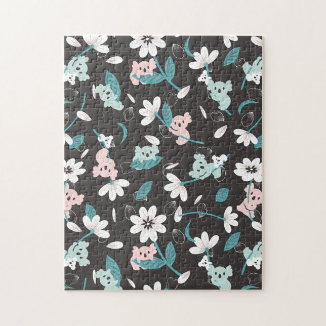 Colourful Koala Pattern Cute Animal and Floral Jigsaw Puzzle (Vertical)