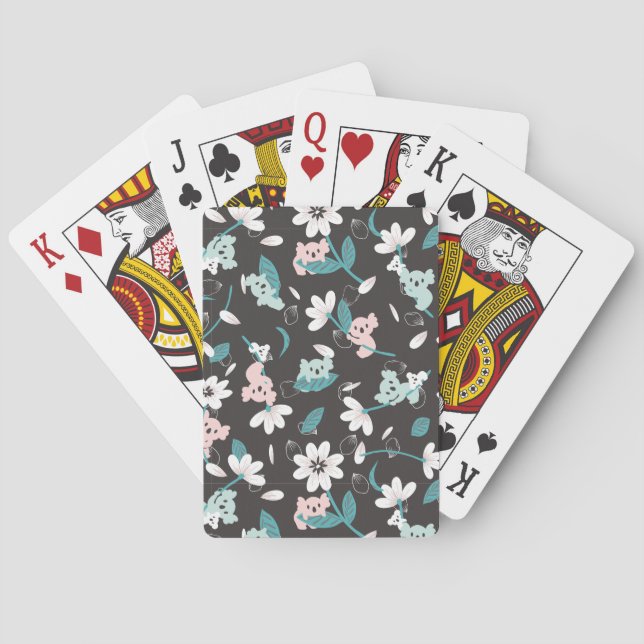 Colourful Koala Pattern Cute Animal and Floral Playing Cards (Back)