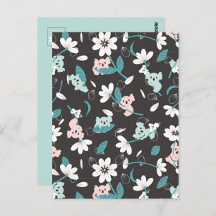 Colourful Koala Pattern Cute Animal and Floral Postcard