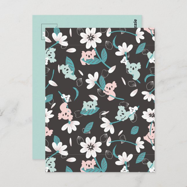 Colourful Koala Pattern Cute Animal and Floral Postcard (Front/Back)