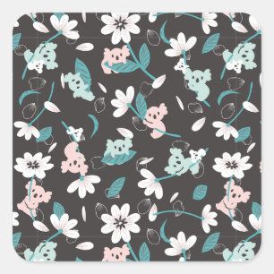 Colourful Koala Pattern Cute Animal and Floral Square Sticker