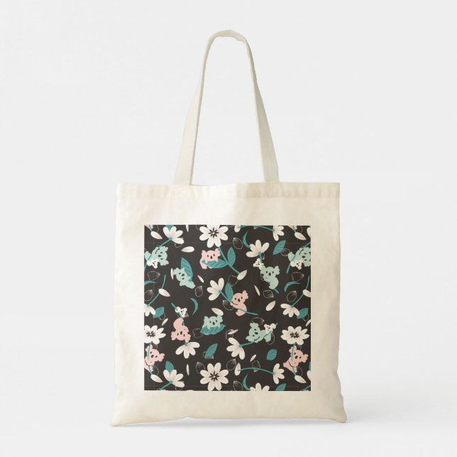Colourful Koala Pattern Cute Animal and Floral Tote Bag (Back)