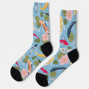 Colourful Koi and water lilies in a blue pond  Socks