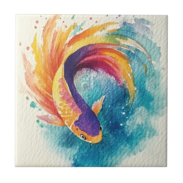 Colourful Koi Fish Ceramic Tile (Front)