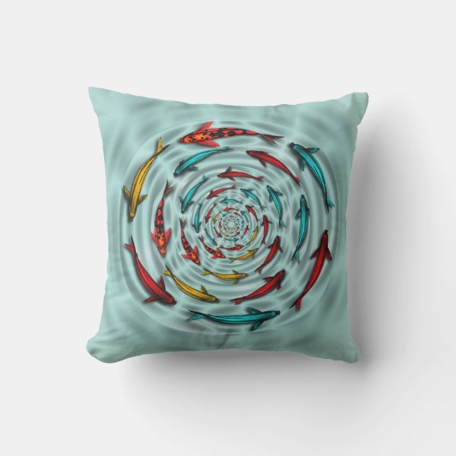 Colourful Koi Fish Circle Mojo Throw Pillow (Front)